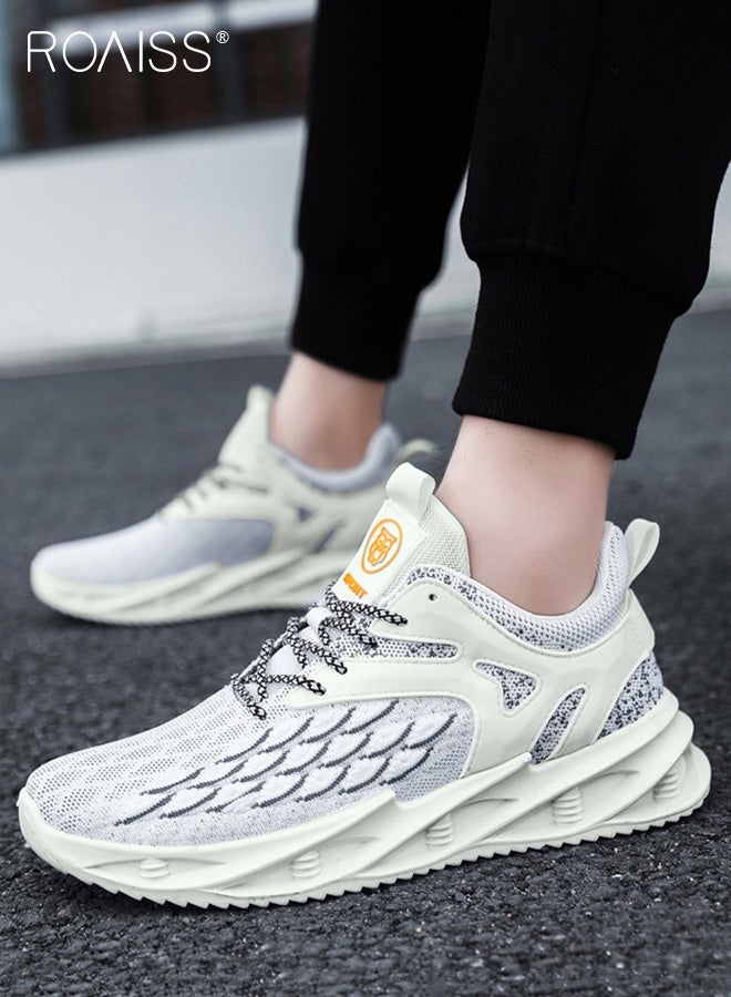 roaiss New Men Flyknit Mesh Running Shoes Comfort Breathable Elastic Sole Sneakers Mens Outdoor Non Slip Jogging Sport Shoes Trendy Casual Lightweight Walking Shoes White  - Image 2