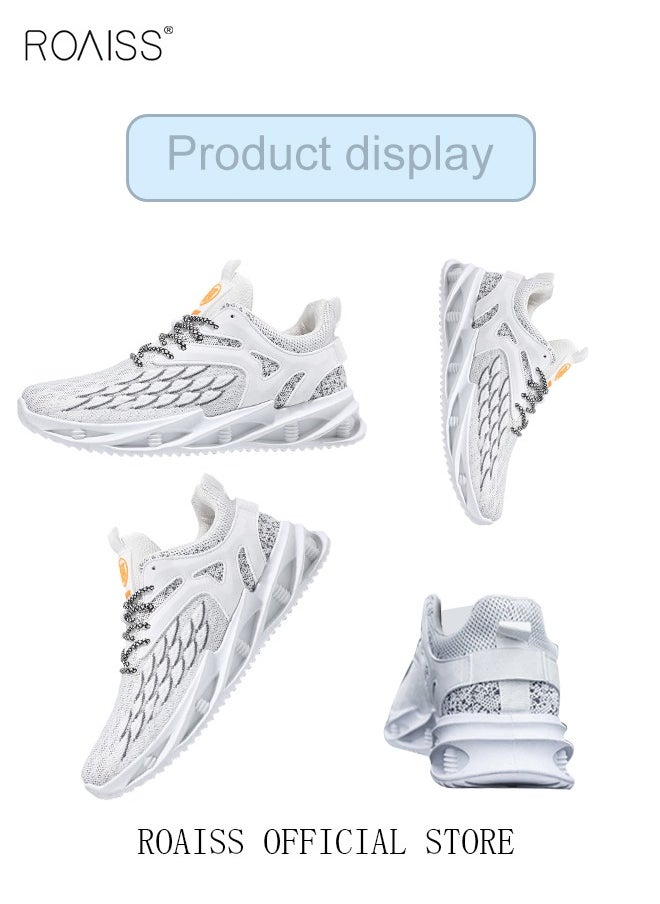 roaiss - New Men Flyknit Mesh Running Shoes Comfort Breathable Elastic Sole Sneakers Mens Outdoor Non Slip Jogging Sport Shoes Trendy Casual Lightweight Walking Shoes White - Image 1
