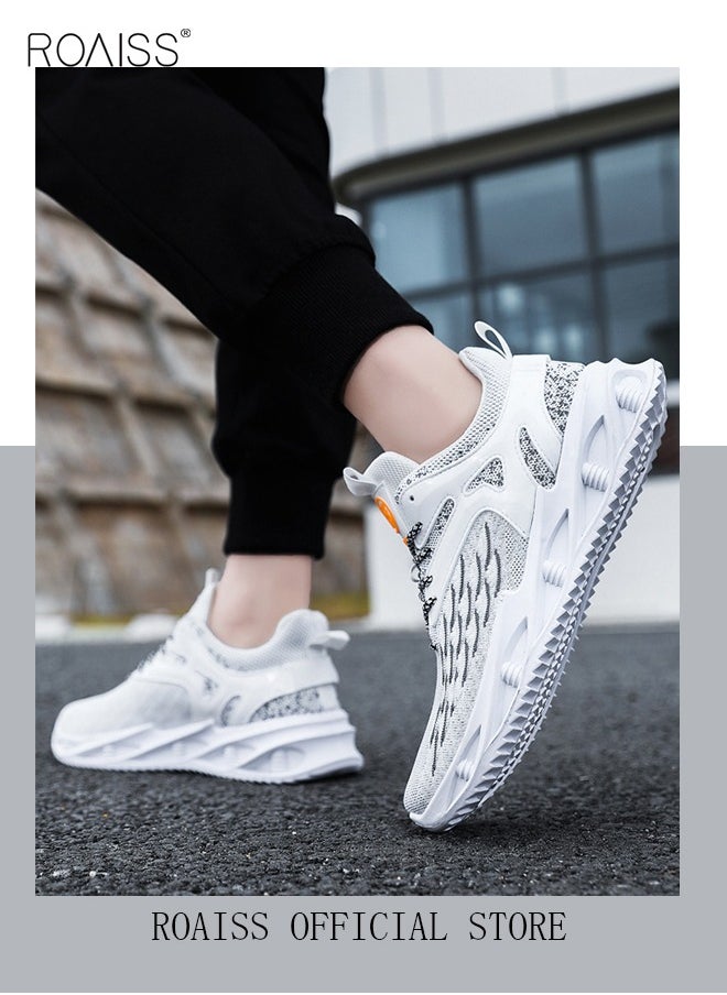 roaiss - New Men Flyknit Mesh Running Shoes Comfort Breathable Elastic Sole Sneakers Mens Outdoor Non Slip Jogging Sport Shoes Trendy Casual Lightweight Walking Shoes White - Image 1