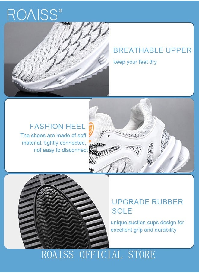 roaiss - New Men Flyknit Mesh Running Shoes Comfort Breathable Elastic Sole Sneakers Mens Outdoor Non Slip Jogging Sport Shoes Trendy Casual Lightweight Walking Shoes White - Image 1