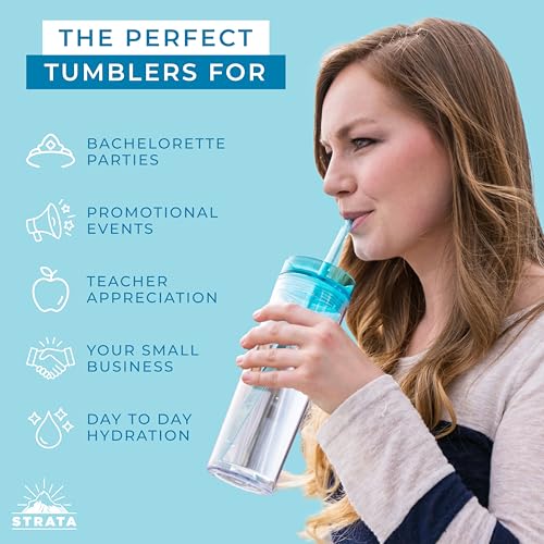 STRATA CUPS 12 Colored Skinny Tumblers with Lids and Straws | 16oz Reusable Cup Double-Wall Clear Tumbler with Lid and Straw, Durable Acrylic Tumblers With FREE Straw Cleaner & Name Tags - Image 5