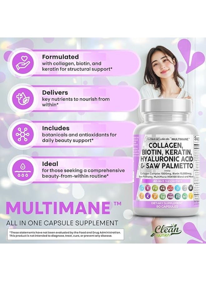 كلين نيوتراسيوتيكالز حبوب كولاجين من كلين نوتراسيوتيكالز 1000 ملغ بيوتين 10000 ميكروغرام كيراتين منشار بالميتو حمض الهيالورونيك - فيتامينات البشرة والاظافر وحاجز دي اتش تي مع فيتامين E وحمض الفوليك وبذور اليقطين MSM - 90 - Image 5