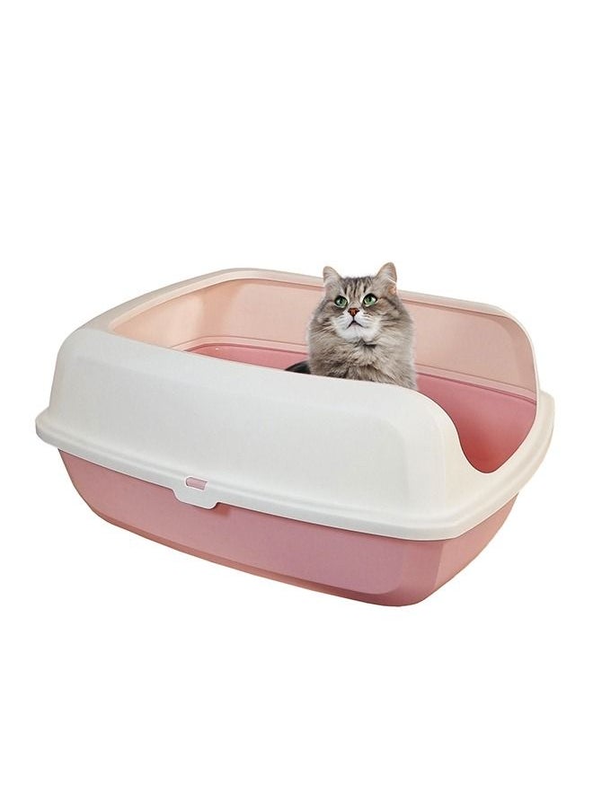 MAJIBAO Cat Litter Toilet, Large Cat Litter Box with Plastic Scoop, Open from the Top, Covered with Side Walls, Indoor & Outdoor, Easy to Clean, White & Pink Color, Large Size, 54 Cm Length  - Image 1