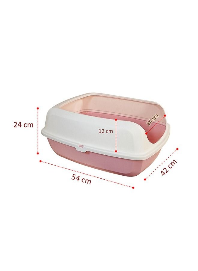 MAJIBAO Cat Litter Toilet, Large Cat Litter Box with Plastic Scoop, Open from the Top, Covered with Side Walls, Indoor & Outdoor, Easy to Clean, White & Pink Color, Large Size, 54 Cm Length  - Image 2