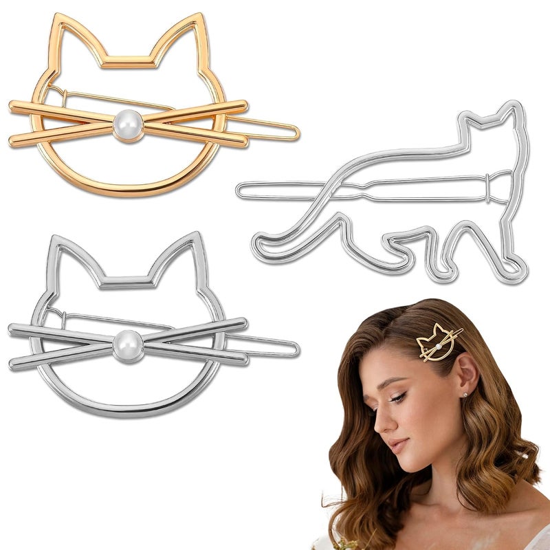 3Pcs Cat Hair Accessories for Women  Kitty Hair Clips for Girls Small Barrettes for Thin and Thick Hair Novelty Pins and Hair Jewelry