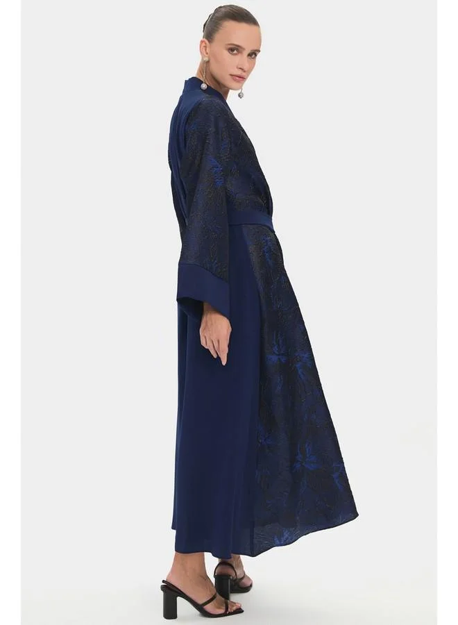 JUNE June Women Embroidered Detailed Belted Abaya Navy