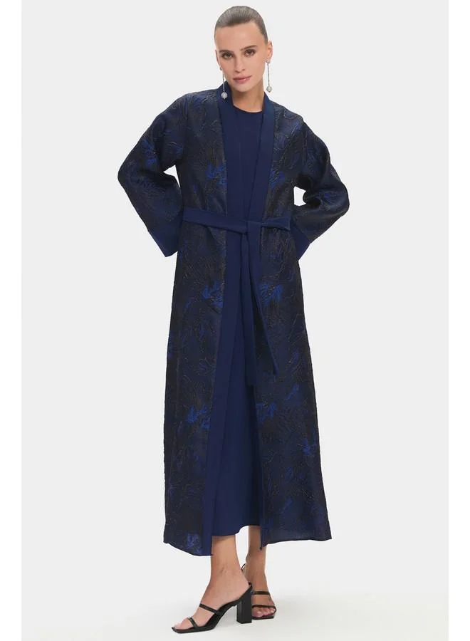 JUNE June Women Embroidered Detailed Belted Abaya Navy