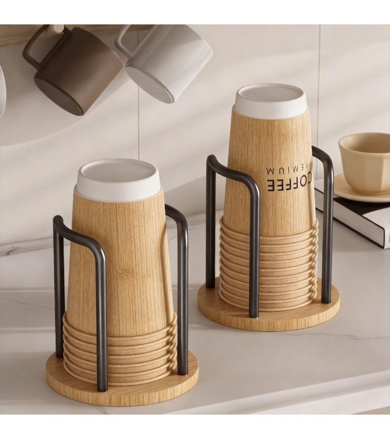 Black Disposable Cup Storage Rack Kitchen Countertop Organizer Dispenser - Image 4