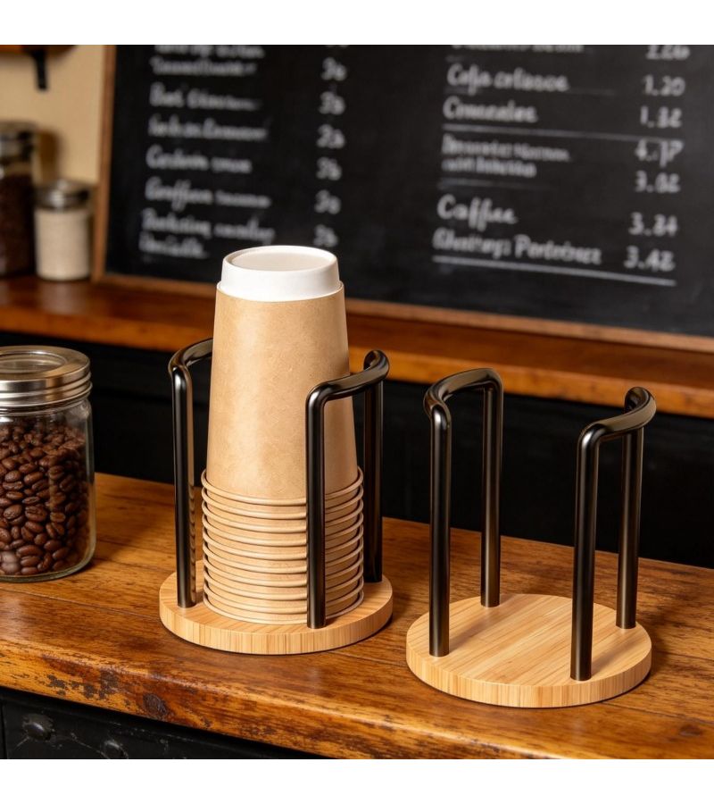 Black Disposable Cup Storage Rack Kitchen Countertop Organizer Dispenser - Image 3