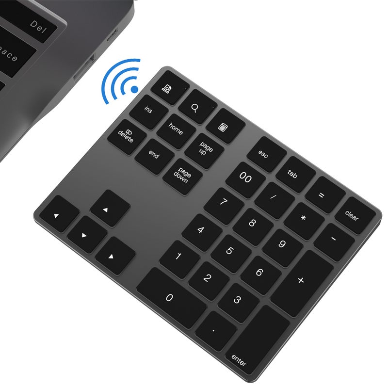 Wireless Numeric Keyboard Aluminium 34 Key BT Keyboard Built-in Rechargeable Battery Keypad for Windows/iOS/Android (Black) - Image 2