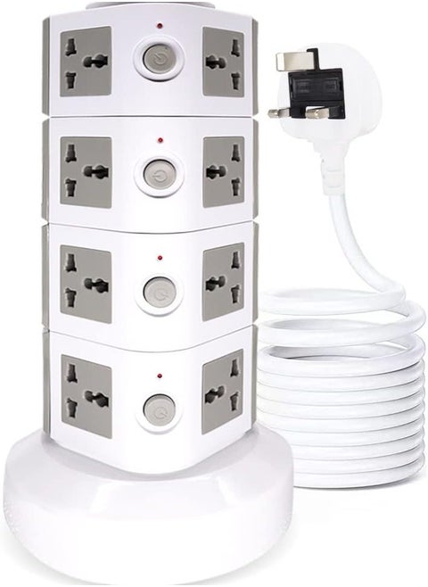 Universal Vertical Tower Power Strip – 4-Layer Multi-Socket with 2 USB Ports, Surge Protector Charging Station (110V-250V), Ideal for Global Use