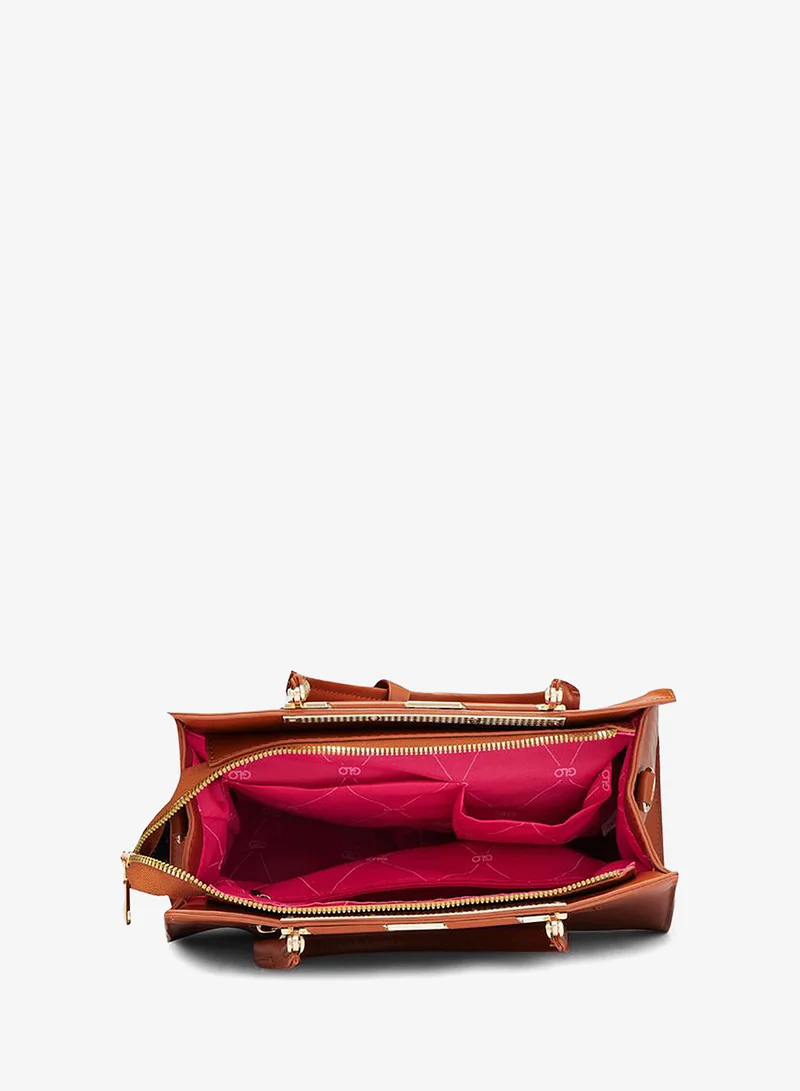 Globus  Tan Solid Handbag with Zip Closure for Women | Best Price UAE