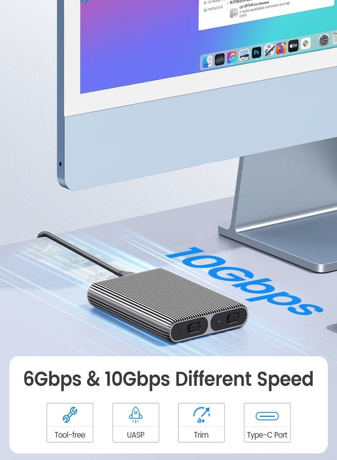 أوريكو علبة أقراص ORICO ثنائية M.2 NVMe مع SATA SSD، محول USB-C إلى M.2 لأقراص M.2 SSD من نوع PCIe M Key وB+M Key 2230/2242/2260/2280 M.2، تركيب بدون أدوات، قارئ M.2 من الألومنيوم يدعم تقنية Trim وUASP حتى 2x4TB - Image 4
