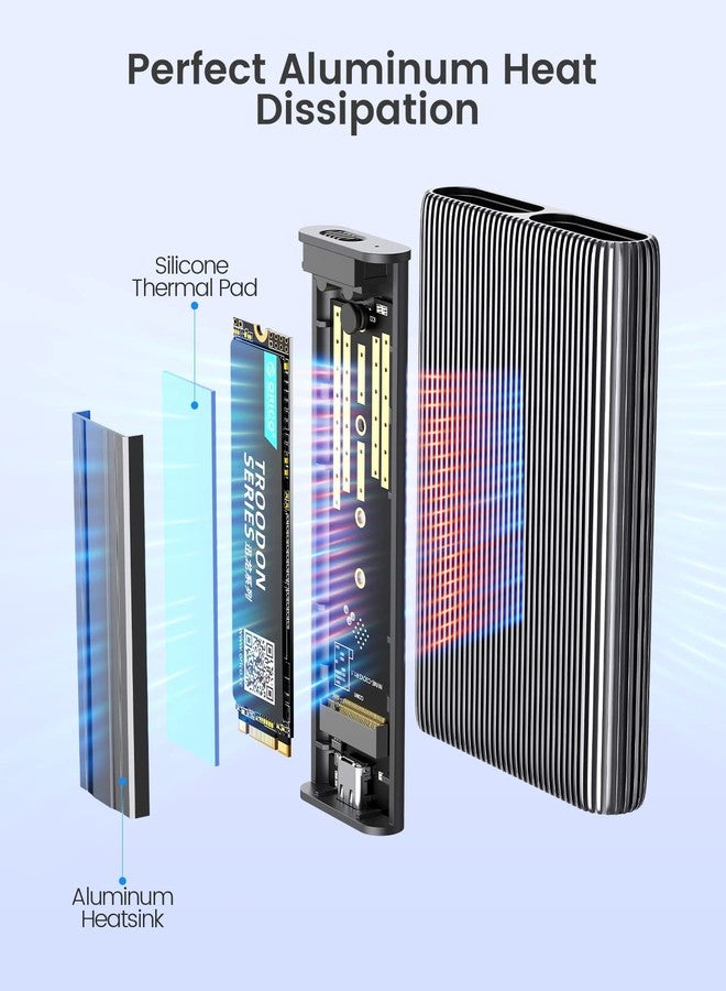 أوريكو علبة أقراص ORICO ثنائية M.2 NVMe مع SATA SSD، محول USB-C إلى M.2 لأقراص M.2 SSD من نوع PCIe M Key وB+M Key 2230/2242/2260/2280 M.2، تركيب بدون أدوات، قارئ M.2 من الألومنيوم يدعم تقنية Trim وUASP حتى 2x4TB - Image 5