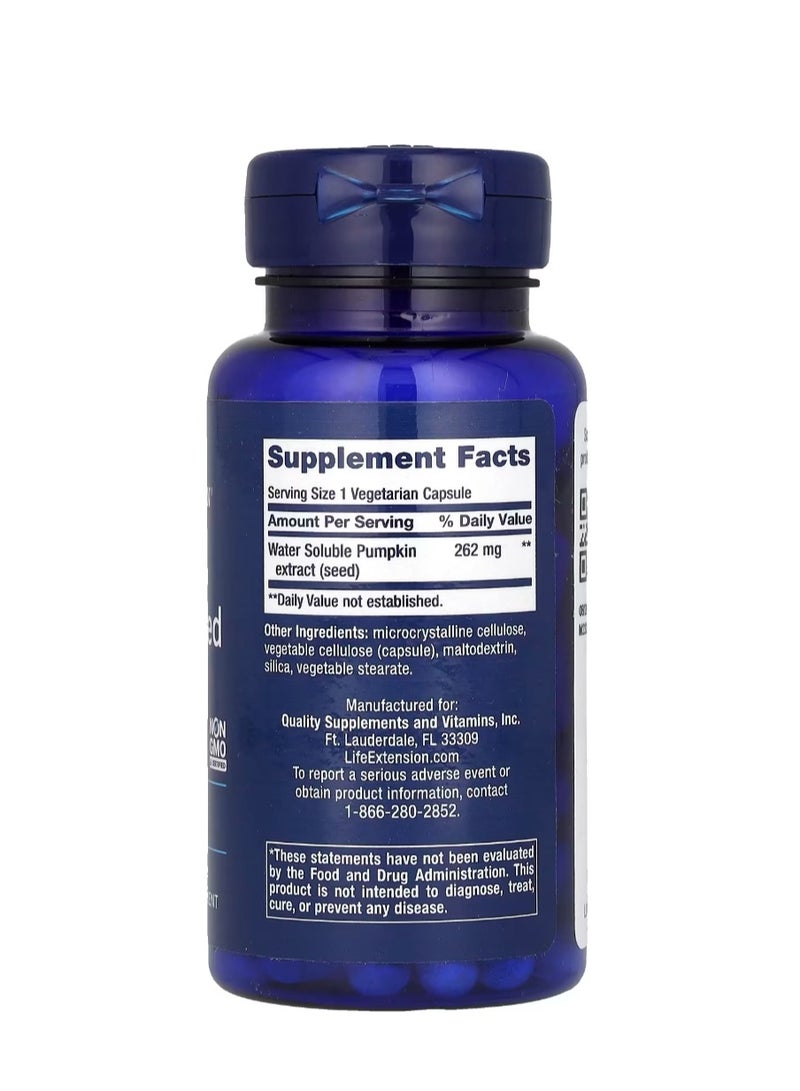 Life Extension Water-Soluble Pumpkin Seed Extract 60 Vegetarian Capsules (262 mg per Capsule) - Image 2