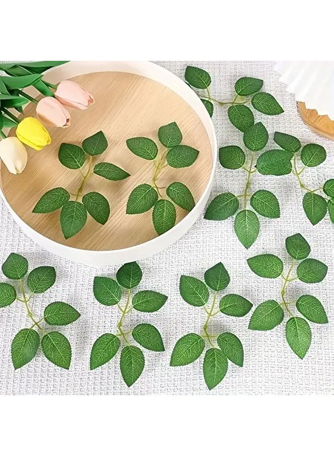 15Pcs Green Rose Leaves for DIY Wedding Bouquets Home Decor Floral Supplies - Image 2