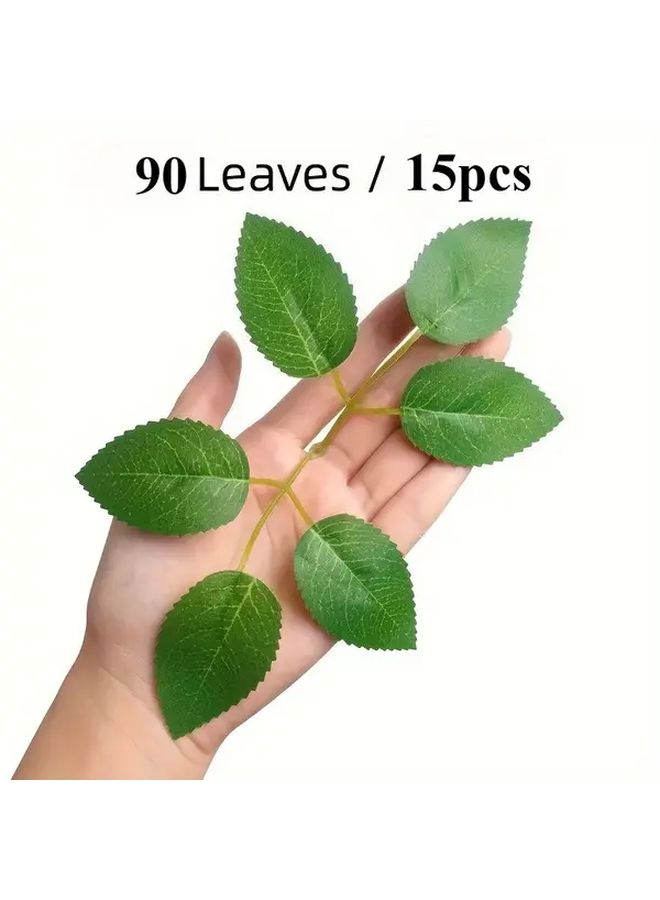 15Pcs Green Rose Leaves for DIY Wedding Bouquets Home Decor Floral Supplies - Image 5