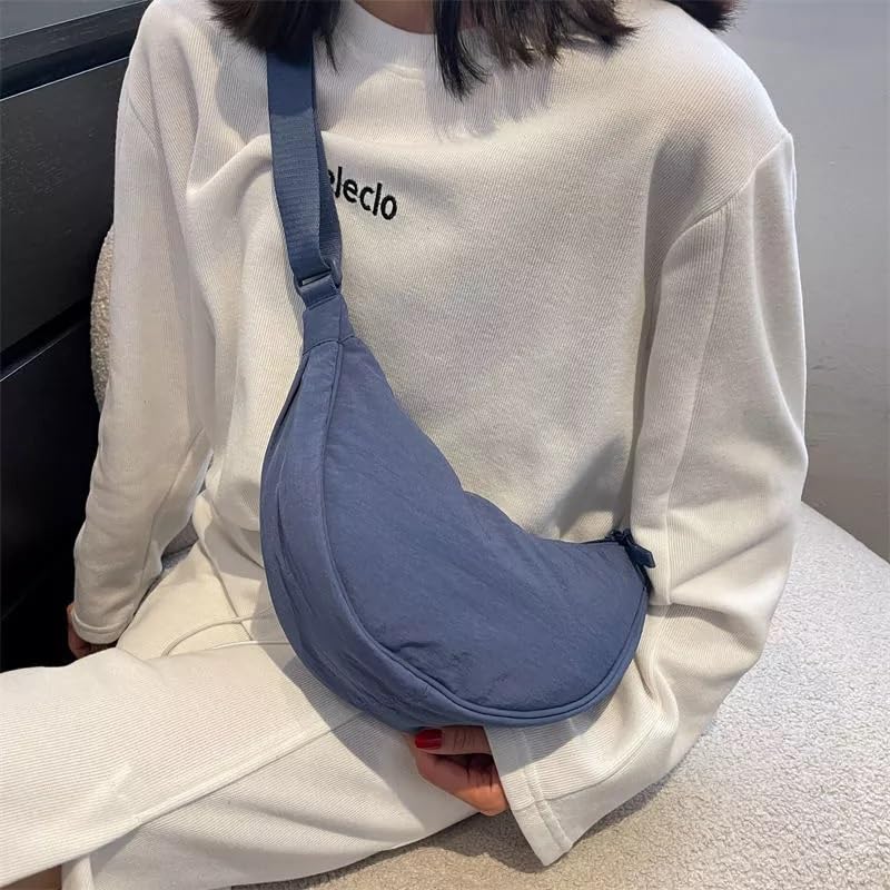 GLOSSY Crescent Bag Half-moon Shaped Crossbody Shoulder Bag with Adjustable Strap for Women Men School Sport Travel (Blue) - Image 2