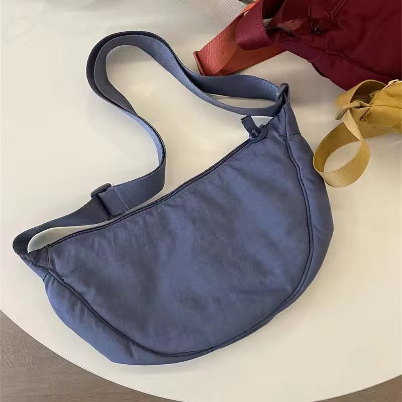 GLOSSY Crescent Bag Half-moon Shaped Crossbody Shoulder Bag with Adjustable Strap for Women Men School Sport Travel (Blue) - Image 3