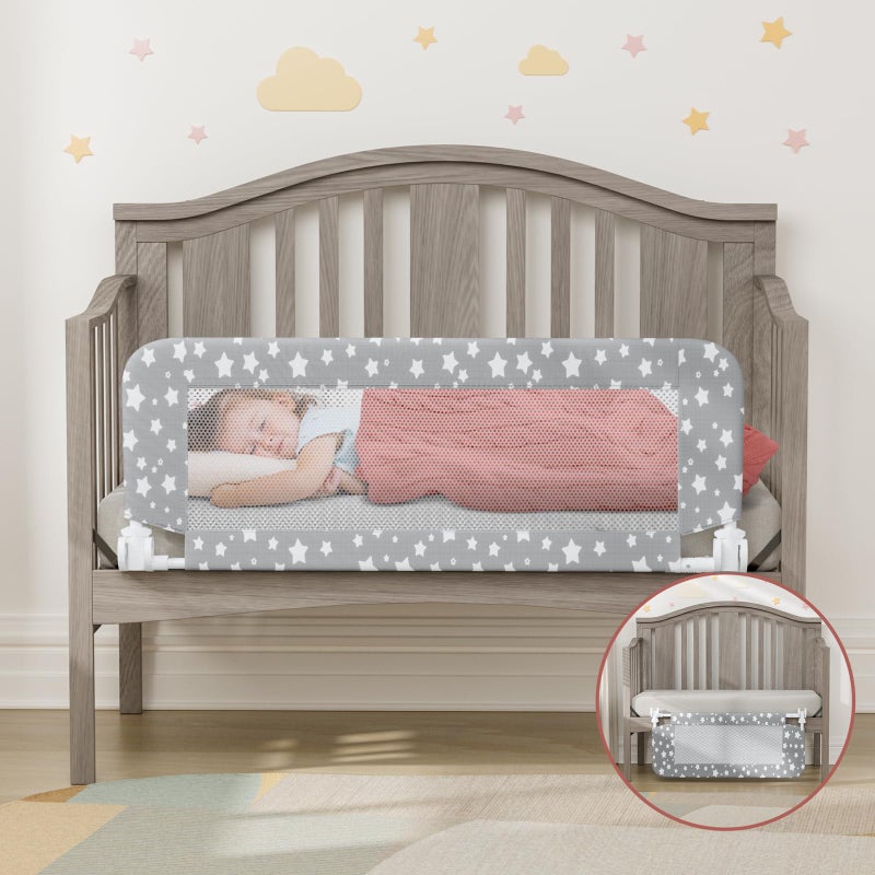 NUTIKAS Crib Rail Guard for Toddlers - 35.4" Toddler Bed Rails Convertible Safety Side Protector Swing Down Mesh Breathable Bed Barriers with Reinforced Anchor Safety - Image 1