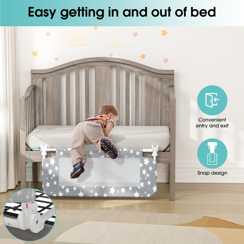NUTIKAS Crib Rail Guard for Toddlers - 35.4" Toddler Bed Rails Convertible Safety Side Protector Swing Down Mesh Breathable Bed Barriers with Reinforced Anchor Safety - Image 2