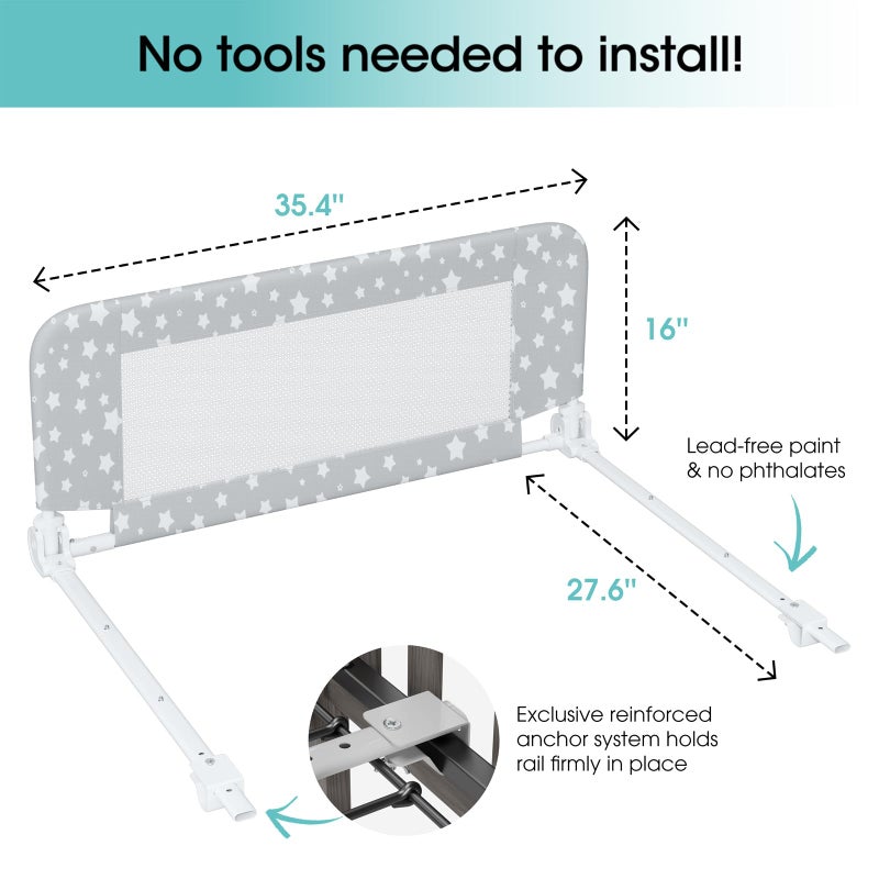 NUTIKAS Crib Rail Guard for Toddlers - 35.4" Toddler Bed Rails Convertible Safety Side Protector Swing Down Mesh Breathable Bed Barriers with Reinforced Anchor Safety - Image 3
