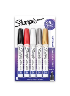 Sharpie Sharpie Oil-Based Paint Markers, Medium Point, Assorted & Metallic Colors, 5 Count - Great for Rock Painting  - Image 1