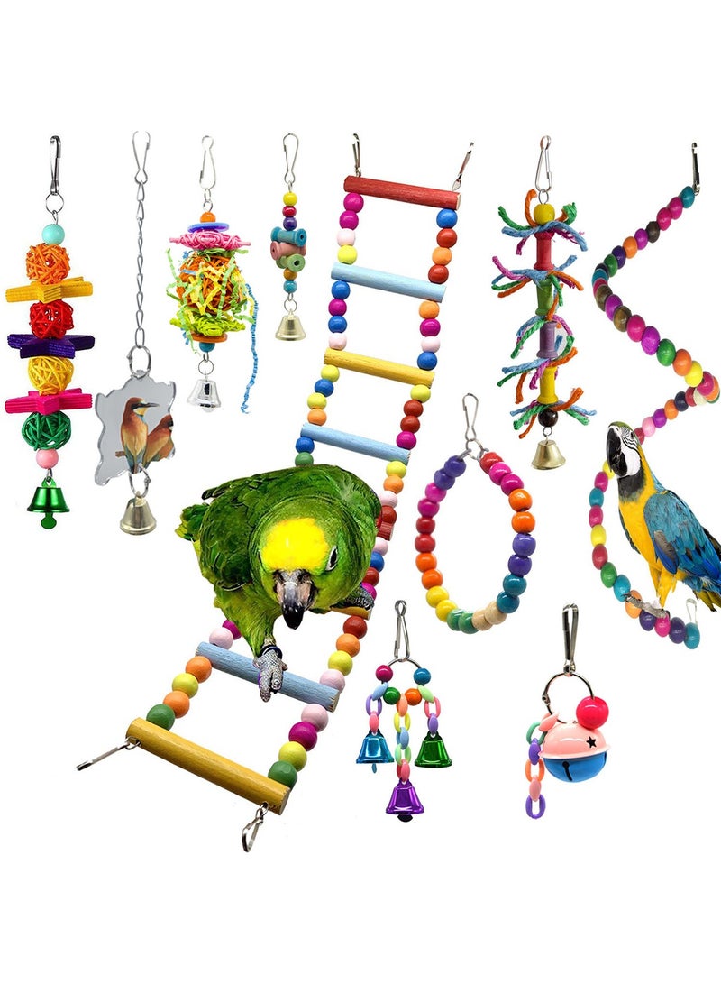 10-Piece Bird Swing Chewing Toy Set With Hammock Bell Multicolour 27 x 24cm,Bird Toy - Image 2