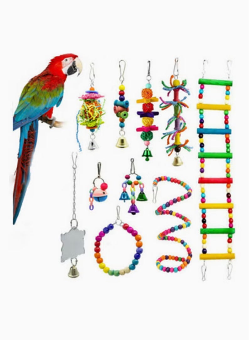 10-Piece Bird Swing Chewing Toy Set With Hammock Bell Multicolour 27 x 24cm,Bird Toy - Image 4