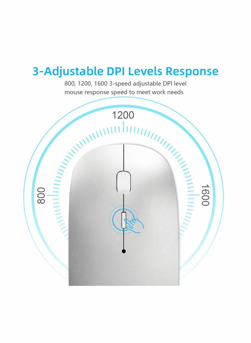 كابتن تيك ماوس بلوتوث ، ماوس لاسلكي قابل لإعادة الشحن لأجهزة MacBook Pro / Air / iPad / Laptop / PC / Mac / Computer ، فضي - Image 5