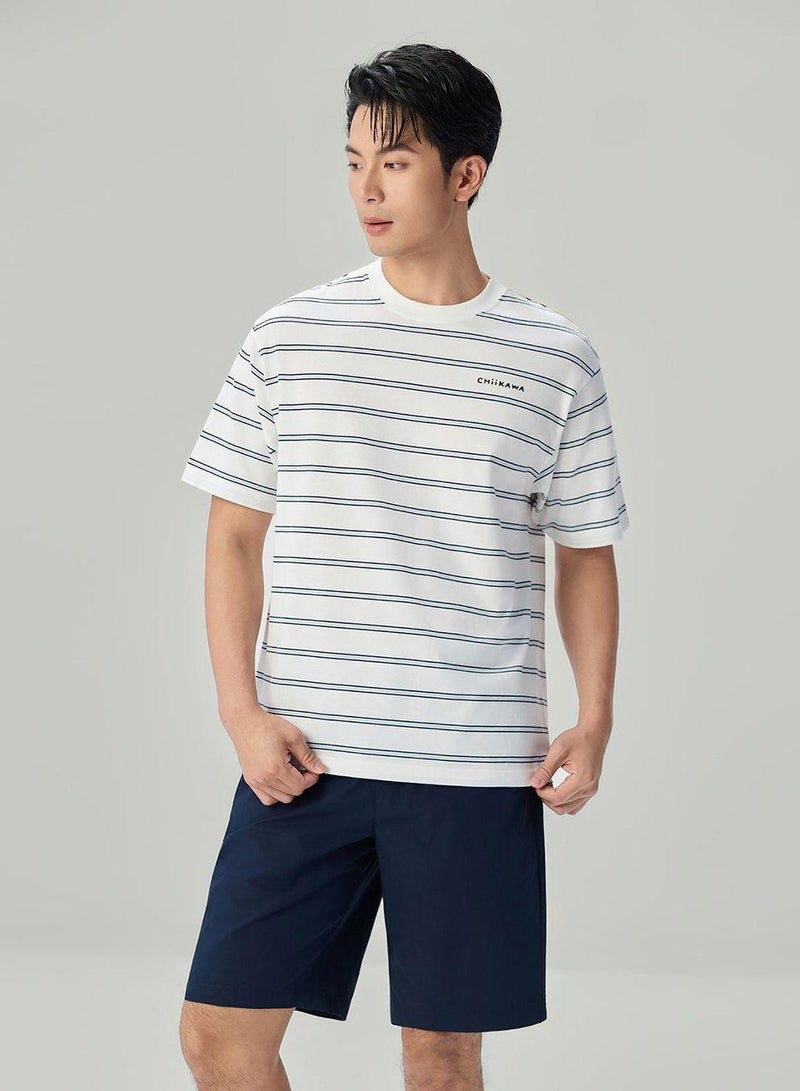 GIORDANO Men's Chiikawa Striped Cotton Relaxed Graphic Tee - Image 1