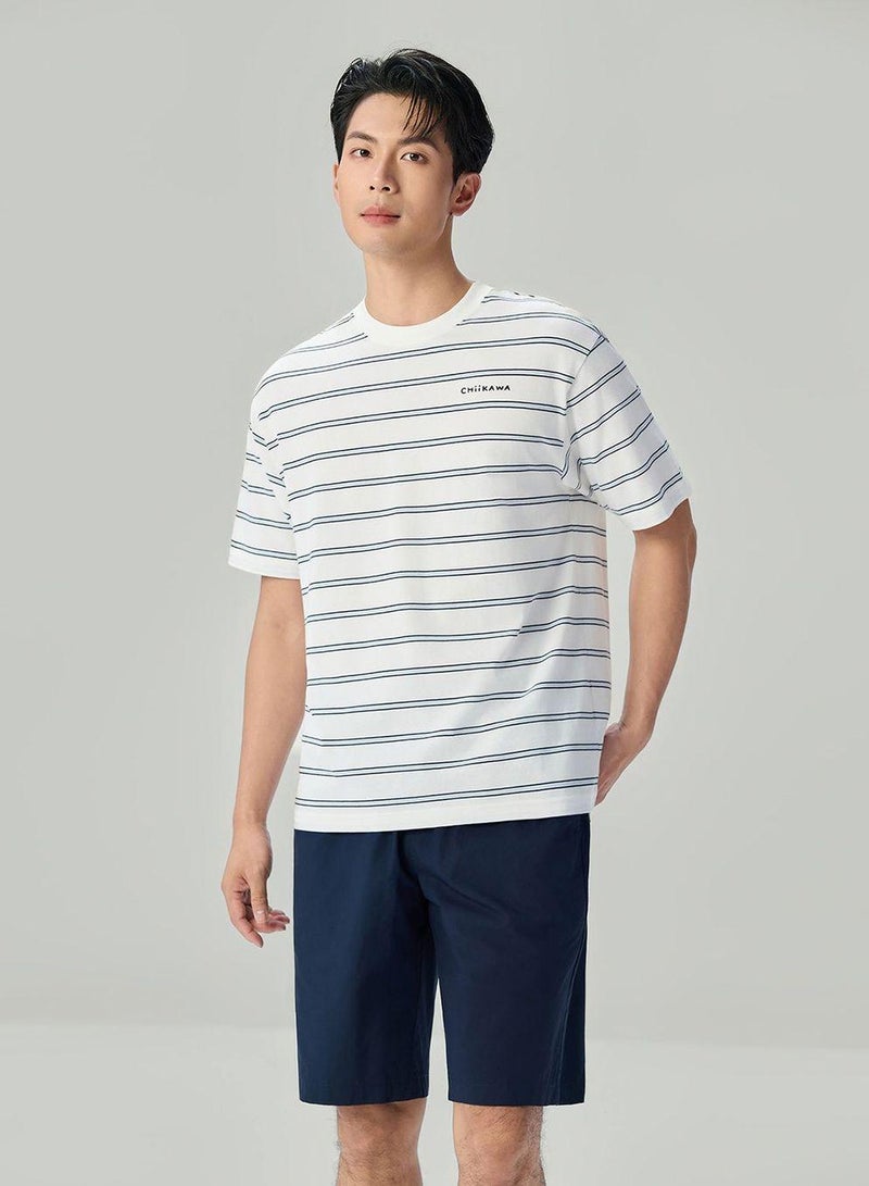 GIORDANO Men's Chiikawa Striped Cotton Relaxed Graphic Tee - Image 2