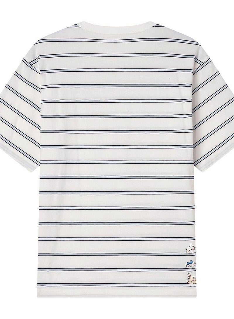 GIORDANO Men's Chiikawa Striped Cotton Relaxed Graphic Tee - Image 4