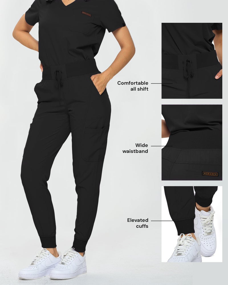 MONARCH UNIFORMS زي مونياركس ضيق مرن للسيدات مجموعة سكرابز جوجر ضيقة مع قميص قابل للت tuck-in للسيدات (أسود-P-S) - Image 5