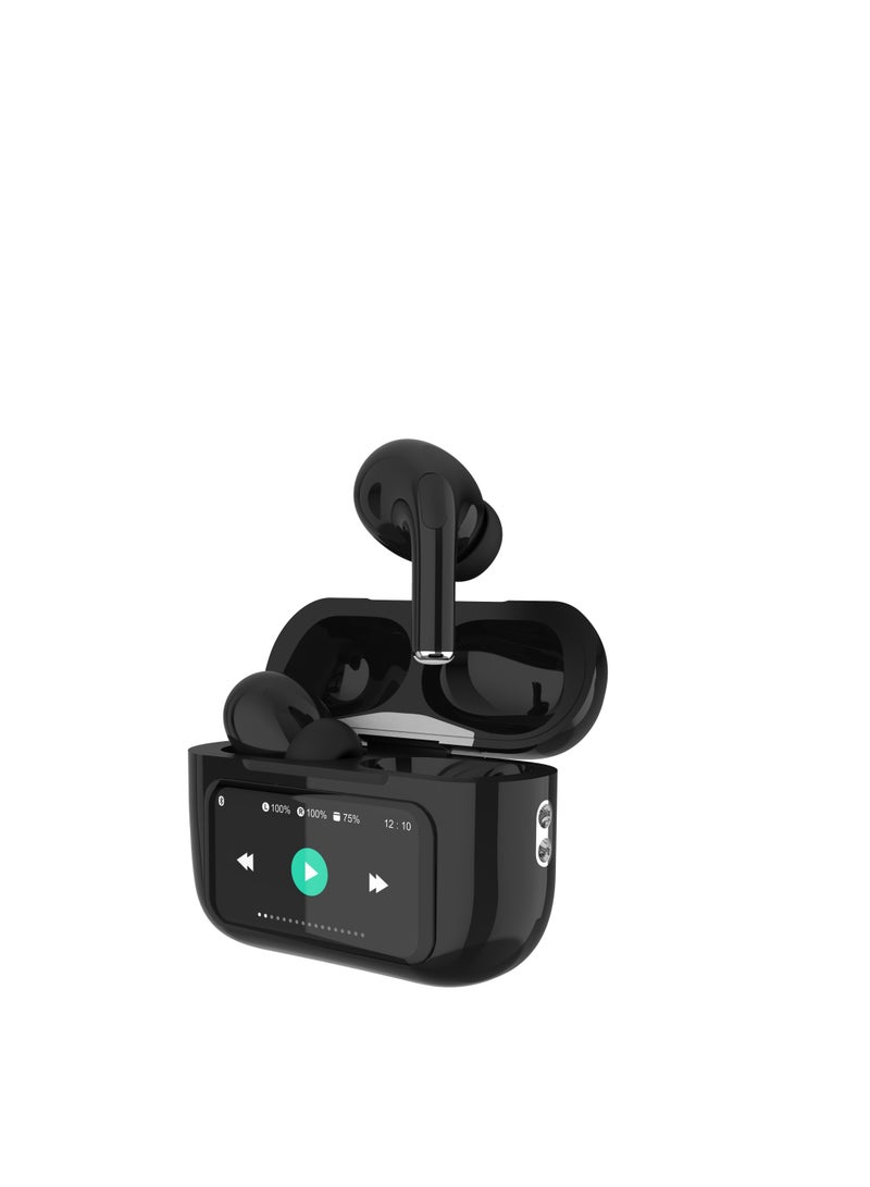 True Wireless Earbuds with Bluetooth 5.4, Hi-Res Audio, 52dB Active Noise Cancellation, Spatial Acoustics, Smart Touch Display, 5-Hour Playtime, Low Latency, 4-Mic Deep Bass, Smart Case, Customizable via App, TWS Bluetooth Headphones, Wireless In-Ear Earbuds, Compatible with Most Devices Moon black  - Image 3