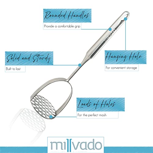 Millvado Potato Masher Stainless Steel, Best Mashed Potatoes Masher Kitchen Tool, Potato Smasher For Potatoe, Avocado, Sweet Potato, Beans, Large Heavy Duty Metal Mashing Utensil, 12.5 Inch - Image 3