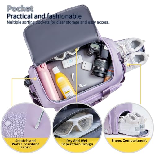 FIORETTO Women's Gym Duffle Bag with Shoes Compartment, 37L Capacity, Ideal for Travel, Gym, Sports, Duffel, Weekender, Lavender - Image 3