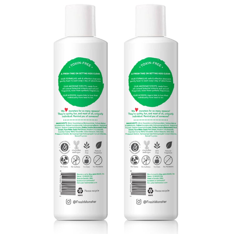 Fresh Monster 2-in-1 Kids Shampoo & Conditioner, Toxin-Free, Hypoallergenic, Tear-free Shampoo & Conditioner for Kids, Watermelon (2 Pack, 8.5oz/each) - Image 2