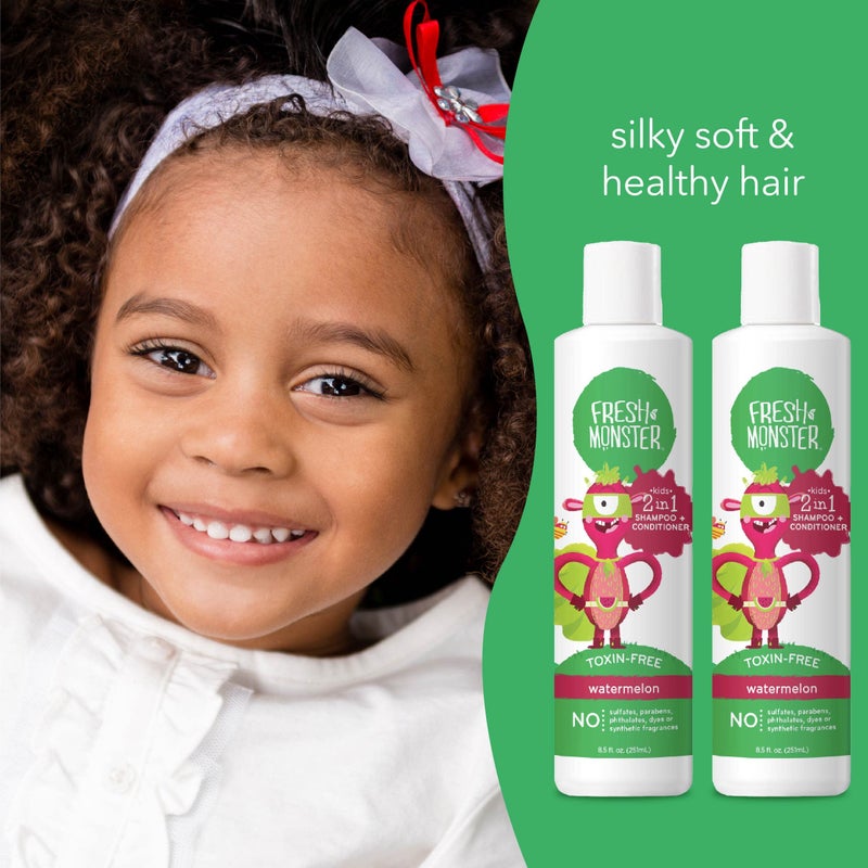 Fresh Monster 2-in-1 Kids Shampoo & Conditioner, Toxin-Free, Hypoallergenic, Tear-free Shampoo & Conditioner for Kids, Watermelon (2 Pack, 8.5oz/each) - Image 5