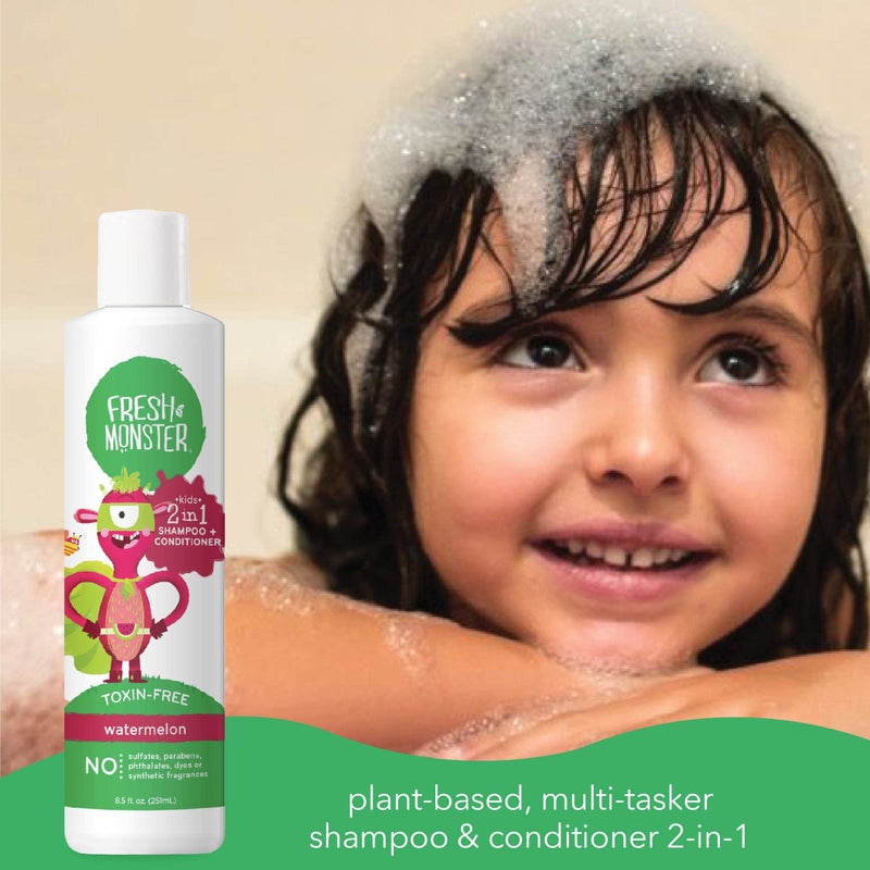 Fresh Monster 2-in-1 Kids Shampoo & Conditioner, Toxin-Free, Hypoallergenic, Tear-free Shampoo & Conditioner for Kids, Watermelon (2 Pack, 8.5oz/each) - Image 3
