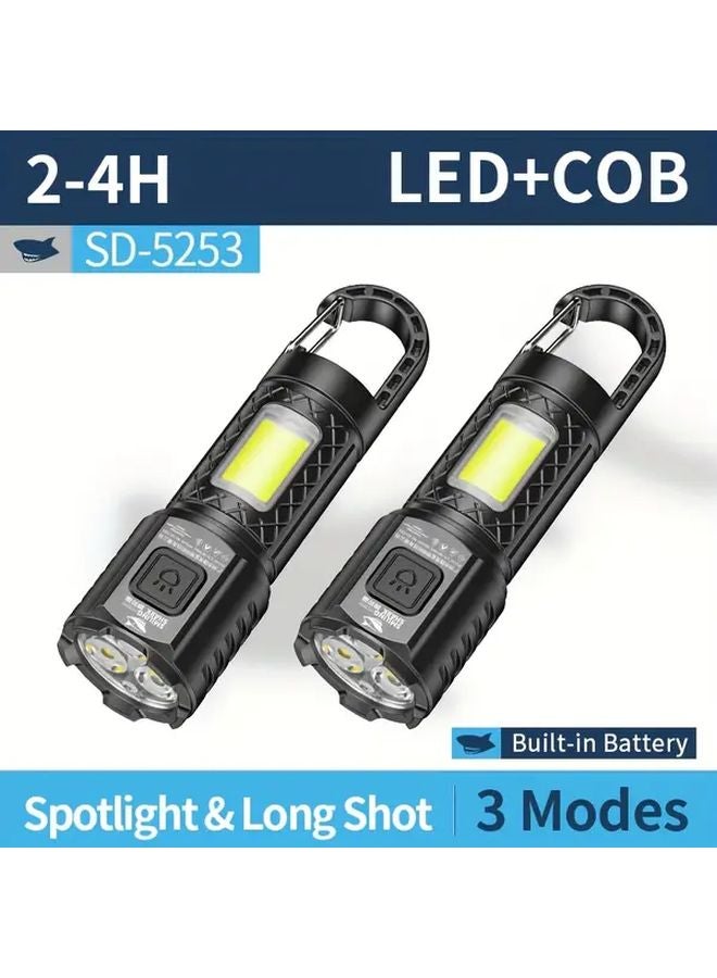 SD 5253 2PC Mini Rechargeable Flashlights 3 LED COB Floodlight With Hook USB Portable Light For Camping Night Work - Image 1