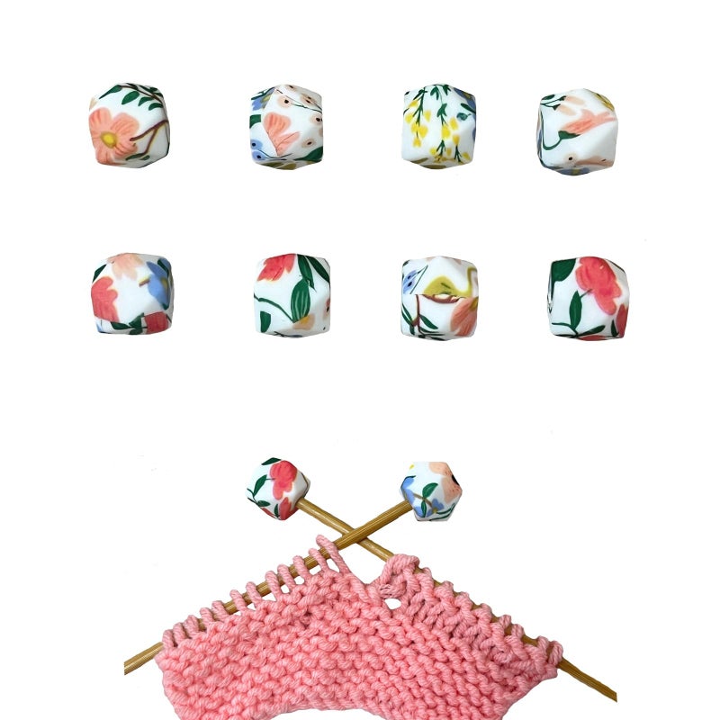 SPANSEE 8 PCS Tropical Hexagon Print Knitting Needle Holders, Stitch Stoppers, Knitting Needle Point Protectors, Knitting Accessories fit Size 2.5-13 (3mm-9mm) Needles - Image 1