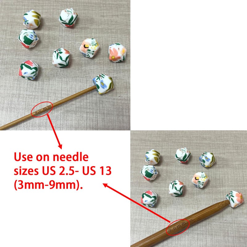 SPANSEE 8 PCS Tropical Hexagon Print Knitting Needle Holders, Stitch Stoppers, Knitting Needle Point Protectors, Knitting Accessories fit Size 2.5-13 (3mm-9mm) Needles - Image 3