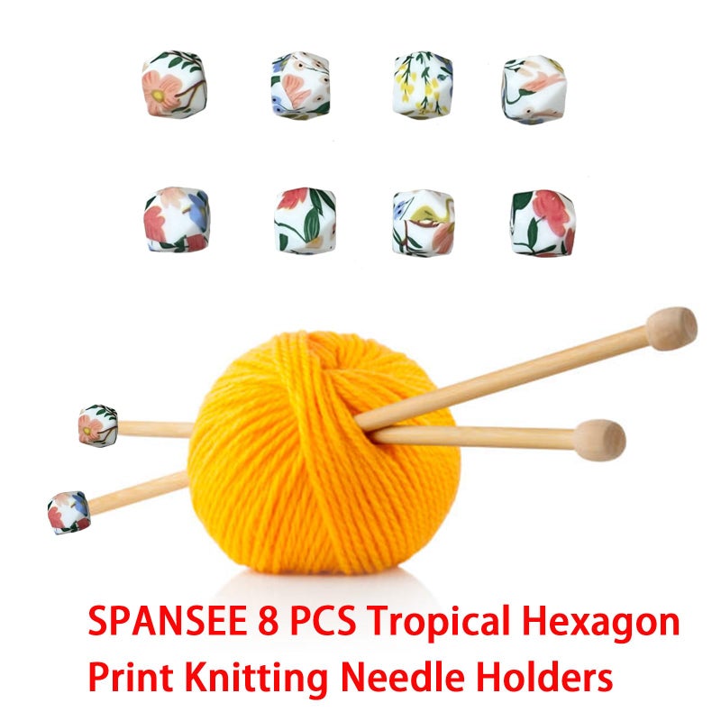 SPANSEE 8 PCS Tropical Hexagon Print Knitting Needle Holders, Stitch Stoppers, Knitting Needle Point Protectors, Knitting Accessories fit Size 2.5-13 (3mm-9mm) Needles - Image 5