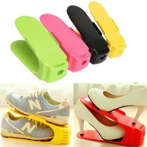 BSBDA BSBDA Shoe Holder Plastic Space Saving Rack Stand Folding Slots Organizer for Sandals Slipper Heels Boots Pack Of 6 - Image 1