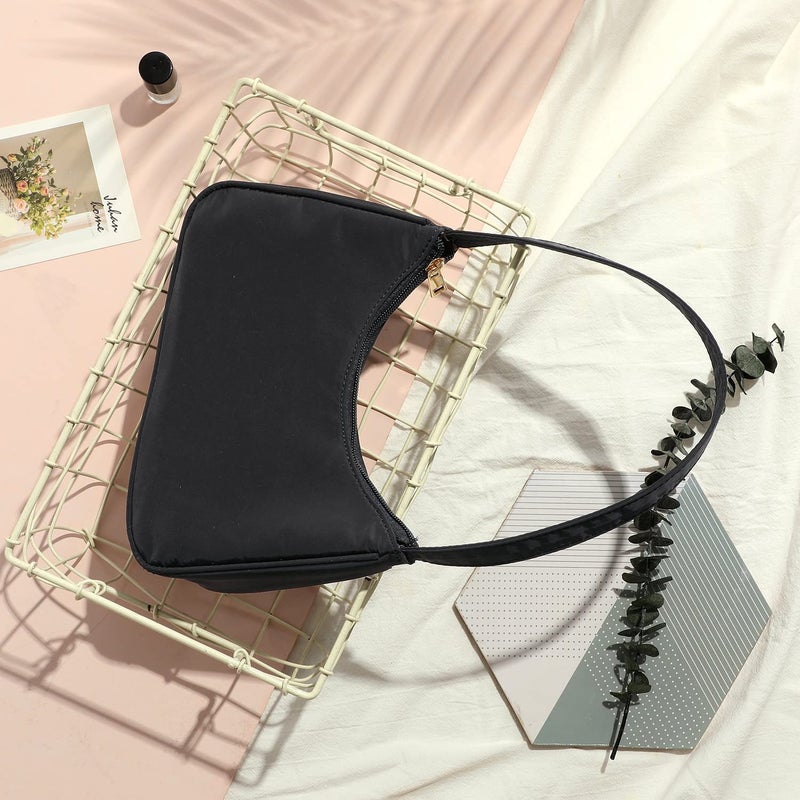 Loiral Loiral Small Purse for Women, Cute Hobo Tote HandBag Mini Clutch, Nylon Shoulder Bags with Zipper Closure, Black  - Image 2