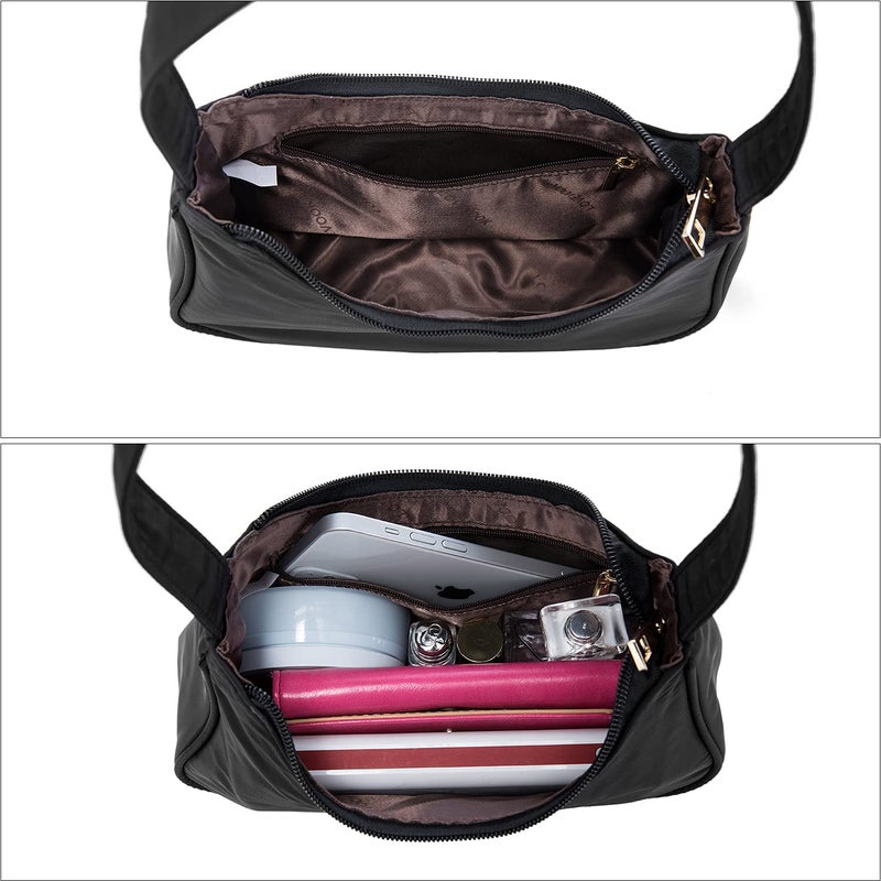 Loiral Loiral Small Purse for Women, Cute Hobo Tote HandBag Mini Clutch, Nylon Shoulder Bags with Zipper Closure, Black  - Image 5