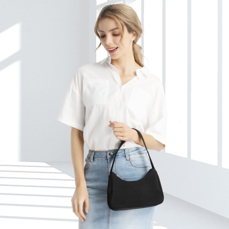 Loiral Loiral Small Purse for Women, Cute Hobo Tote HandBag Mini Clutch, Nylon Shoulder Bags with Zipper Closure, Black  - Image 4