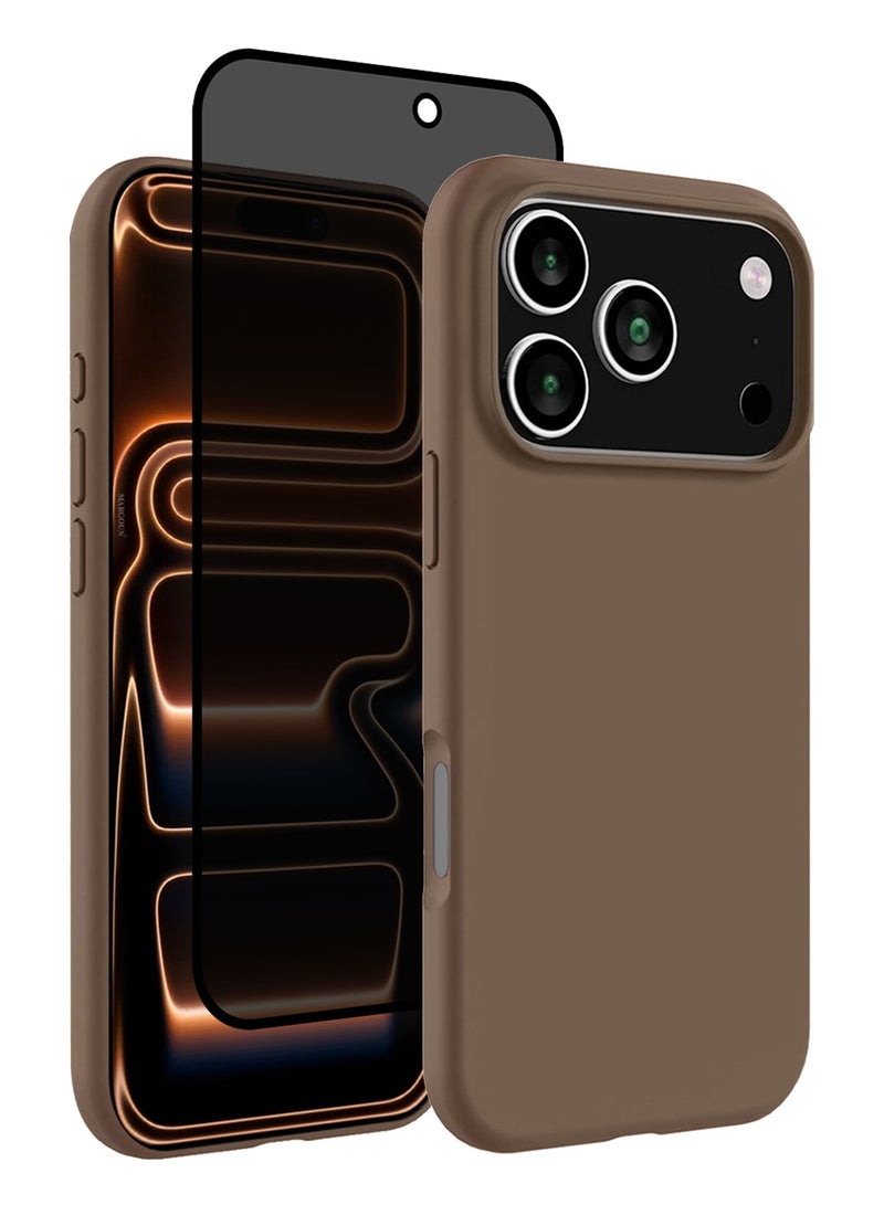 CATANES 2 Packs Silicone Protective Phone Case for iPhone 17 Pro Max - Soft Anti-Scratch Microfiber Lining Ultra Slim Drop Protection Phone Cover with Privacy Screen Protector - Desert Titanium - Image 1