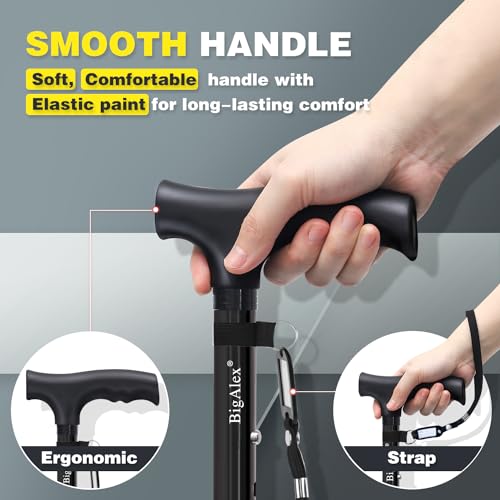 BigAlex Folding Walking Cane for Elderly Adjustable Portable Walking Stick for SeniorsPivoting Quad BaseLightweightCollapsible with Carrying Bag for MenWoman - Image 5